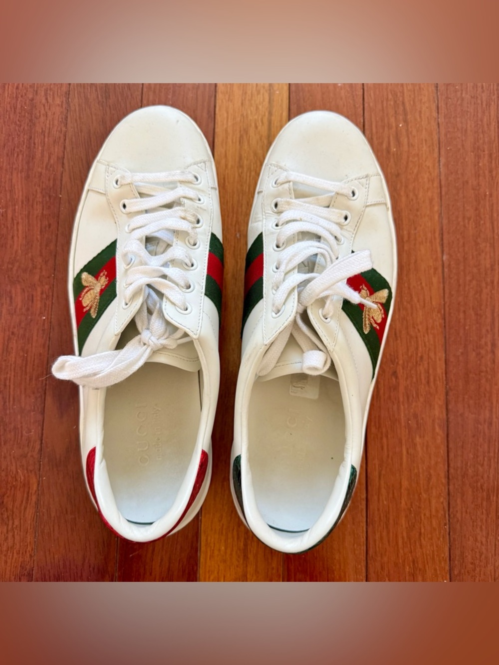 Men Gucci White Leather Ace Bee Sneaker size 9 - Picture 2 of 7